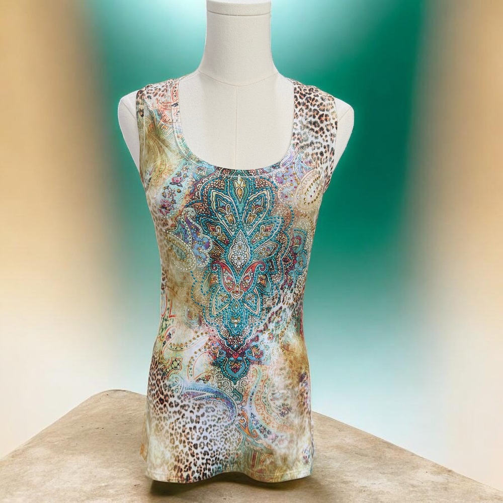 Panhandle Slim Paisley Lace Tank Top Boho Western Festival Y2K Studded Small Fit